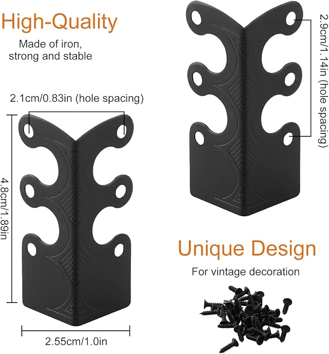 24Pcs Skiffers Baseboard Corner Protectors, Rustic Vintage Brass Metal Decorative Corner Protectors for Floor Skirting Board Furniture (Black*24)