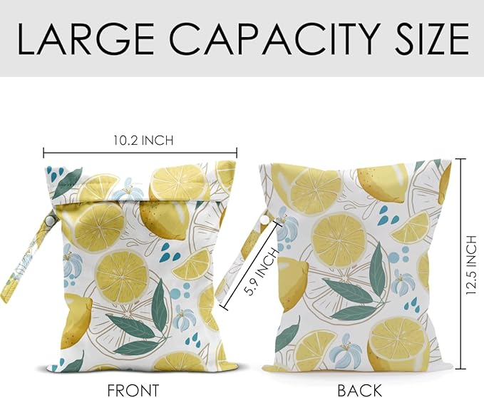 Wet Bag for Swimsuit Pool Travel Baby Cloth Diapers Dirty Yoga Gym Clothes Beach Bags Summer Gifts for Women Men Beach Vacation Essentials Lemon Waterproof Wet Dry Bag Travel Laundry Bags