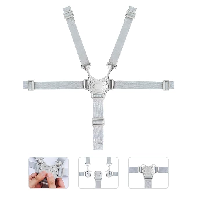 High Chair Straps, Adjustable Harness Baby Safety Strap Belt for Stroller Pushchair Pram Buggy High Chair Baby Harness Safety Harness Strap Belt (Grey)