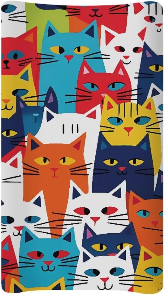 Colorful Cats Baby Changing Pad Cover Stain Resistant Breathable Table Sheets Durable Waterproof Changing Table Cover Infant/Toddler