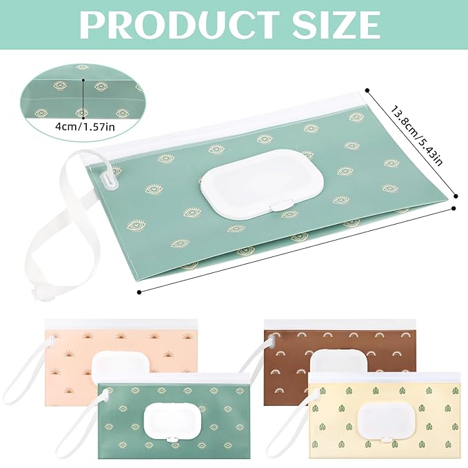 4 Pack Baby Wipe Dispenser, Reusable Portable Wipe Holder, Refillable Wet Wipes Container, Waterproof & Dustproof Wipe Case for Diaper, Travel, Outdoor Outing & Camping
