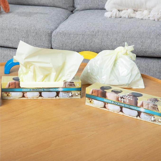 BOS Odor-Sealing Dirty Diaper Disposable Trash Bags - Scent & Smell Free - 90 Count Small