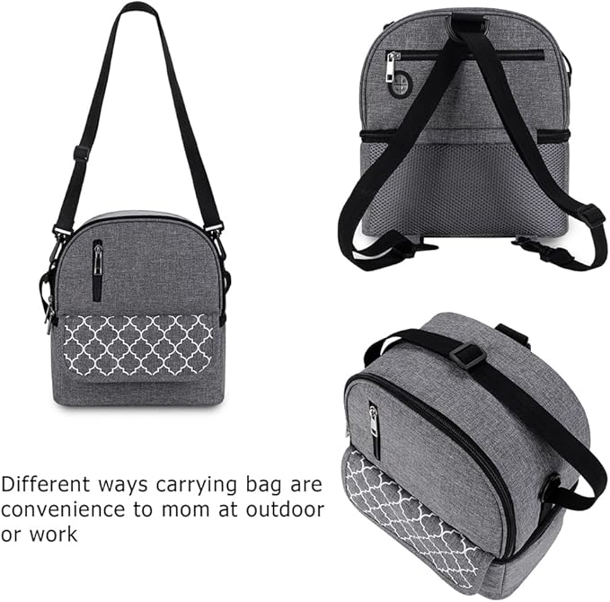 Breast Pump Bag - Small Size Cooler and Moistureproof Backpack Double Layer for Mother Baby Bottle Breast Milk Pump Outdoor Working Backpack Lunch Bag (Grey)
