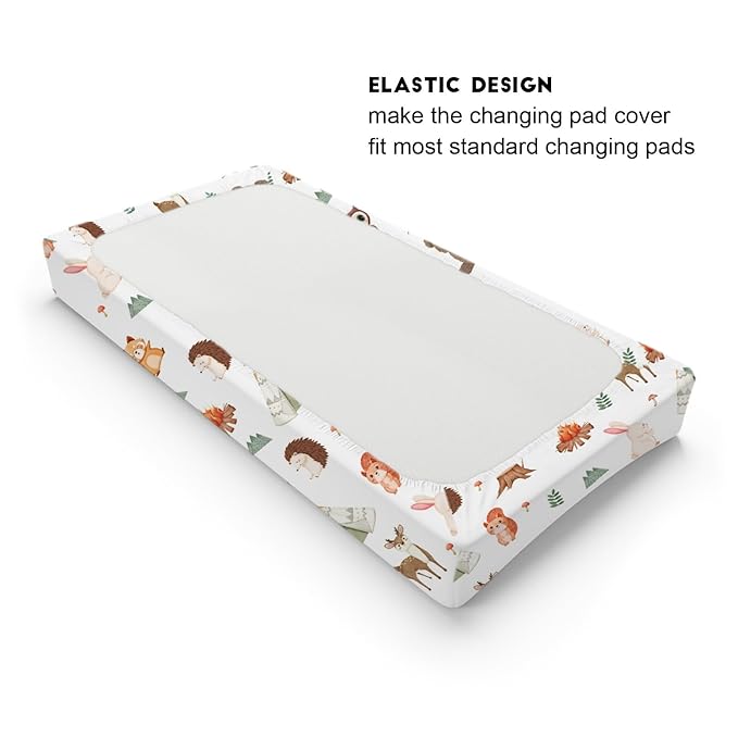 Camping Animals Changing Pad Cover Cute Bear Raccoon Squirrel Deer Rabbit Hedgehog Owl Change Table Cover for Boys Girls Soft Stretch Fitted Diaper Changing Mat Sheets 32''x16''