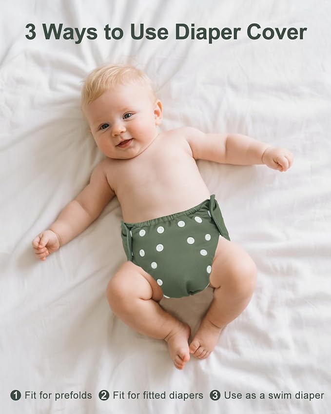 babygoal Baby Cloth Cover for Prefolds,Flats or Fitted Diapers– Adjustable, Reusable, Waterproof Swim Diaper Cover