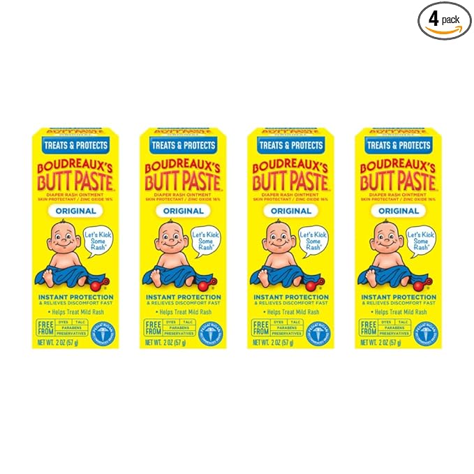 Boudreaux’s Butt Paste Diaper Rash Ointment, Baby Rash Cream Skin Protectant, Fast Relief for Diaper Rash, Soothing Barrier Cream, Original, 2 Ounce Tube (Pack of 4)