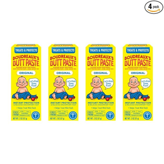 Boudreaux’s Butt Paste Diaper Rash Ointment, Baby Rash Cream Skin Protectant, Fast Relief for Diaper Rash, Soothing Barrier Cream, Original, 2 Ounce Tube (Pack of 4)