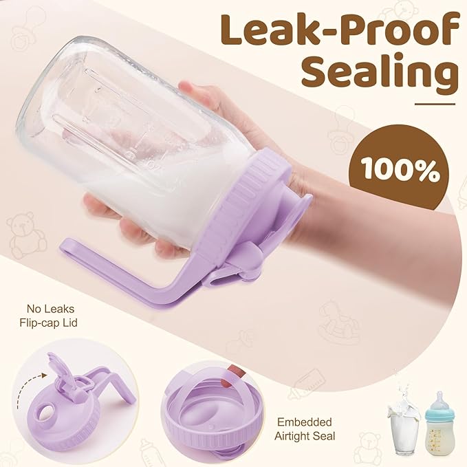 AoeJarry Breast Milk Pitcher with Leak Proof Flip Cap & Pour Spout, 32 oz Wide Mouth Mason Jars for Breast Milk Storage Container, Glass Picther with Lid for Cold Brew Coffee, Sun Tea, Juices, Purple