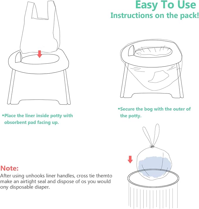 Potty Chair Liners, Portable Disposable Potty Liner Bags for Universal Potty Training Toilet Seat, Toddler Outdoors Travel Baby Toilet Liners - 60 Pack