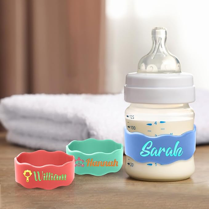 Custom Baby Bottle Labels, Personalized Baby Pacifier Silicone Cup Bands, Dishwasher Safe Reusable, Daycare Engraved Name Tags, Personalized Bottle Label Bands