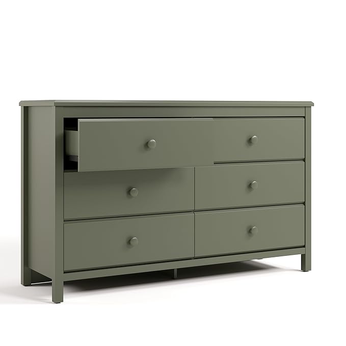 Storkcraft Alpine 6-Drawer Dresser (Olive) – GREENGUARD Gold Certified, Green Dresser for Bedroom, Kids & Nursery Storage Drawers, Safety Interlocking Drawers, Pre-Installed Tracks, Kids Bedroom