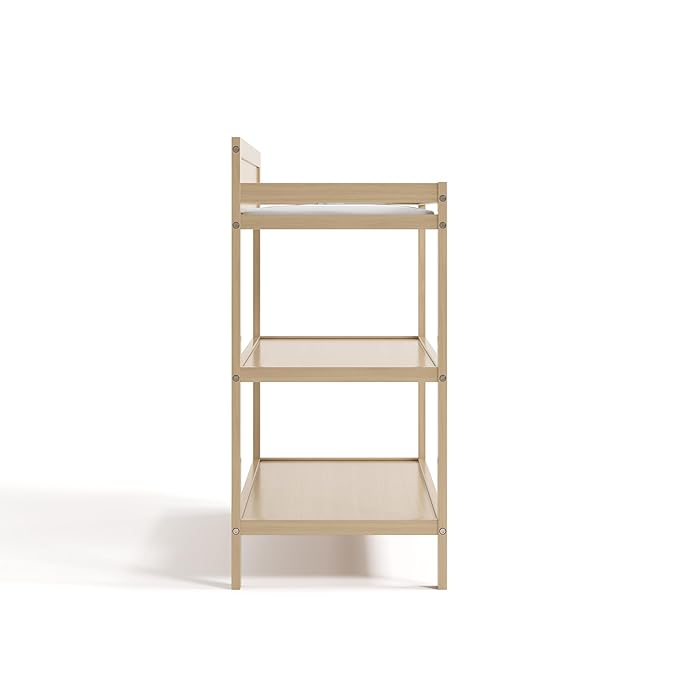 Storkcraft Alpine Changing Table (Driftwood) - Includes Water Resistant Changing Pad with Safety Strap, 2 Open Shelves for Storage