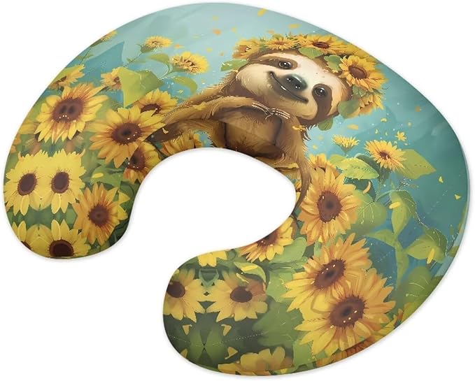 Sunflower Sloth Nursing Pillow Cover for Newborn U-Shaped Breastfeeding Pillow Slipcover Hidden Zipper Design Soft and Skin-Friendly
