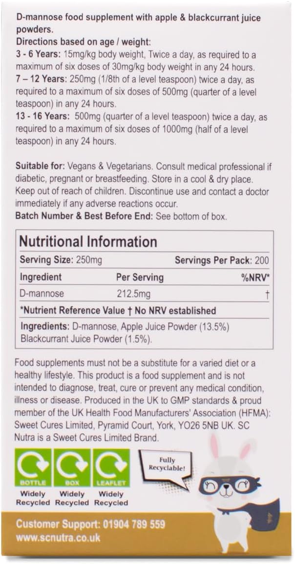 Waterfall D-Mannose Children - Apple & Blackcurrant - Infant D-Mannose - Suitable for Girls & Boys | 50g / 1.76oz
