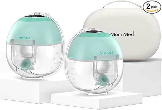 MomMed S33 Wearable Breast Pump with Case, Ultra-Quiet in-Bra Pump for Work & Night, One-Tap Pause, Night Light, Leakproof, 4 Modes 9 Levels, 17/19/21mm Inserts (Green, Double Pro (with Case))