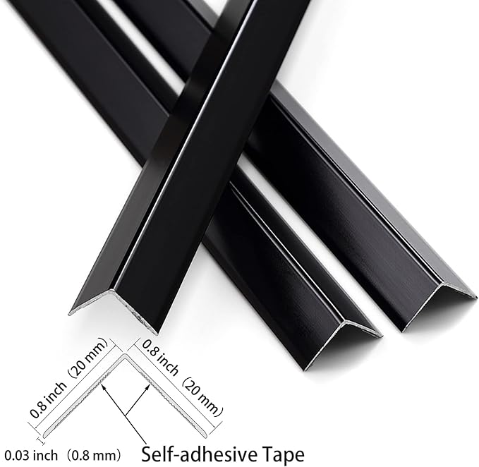 Trimold Matte Black Aluminum Peel and Stick L Molding Corner Guards with 90° Angle for Wall Door Frame Cabinet Baseboard Protection and Decoration, 35.4in x 0.8in (3Pcs)