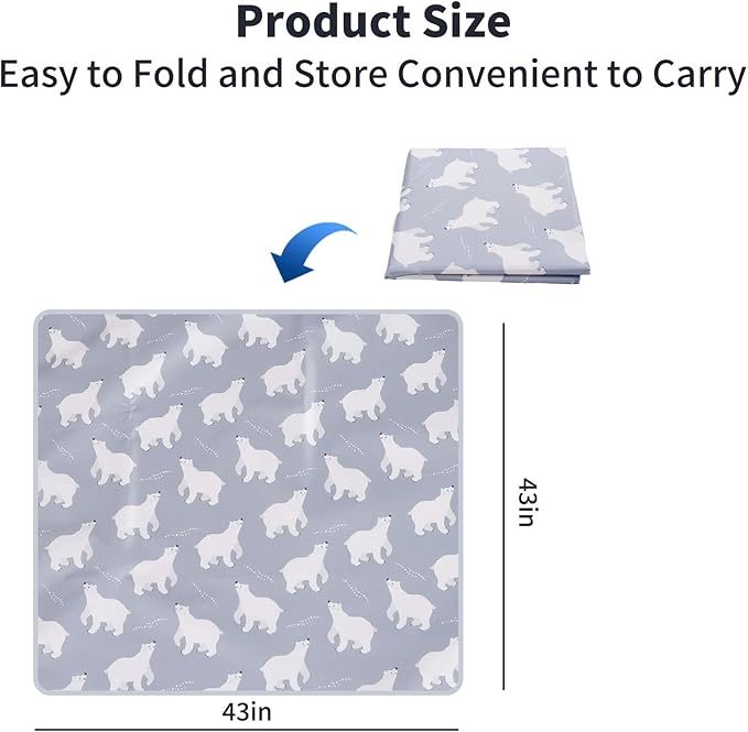 Splat Mat for Under High Chair/Arts/Crafts, Washable Baby Spill Mat Waterproof Non-Slip Floor Splash Mat, Portable Play Mat and Table Cloth (Bear, 43"x 43")