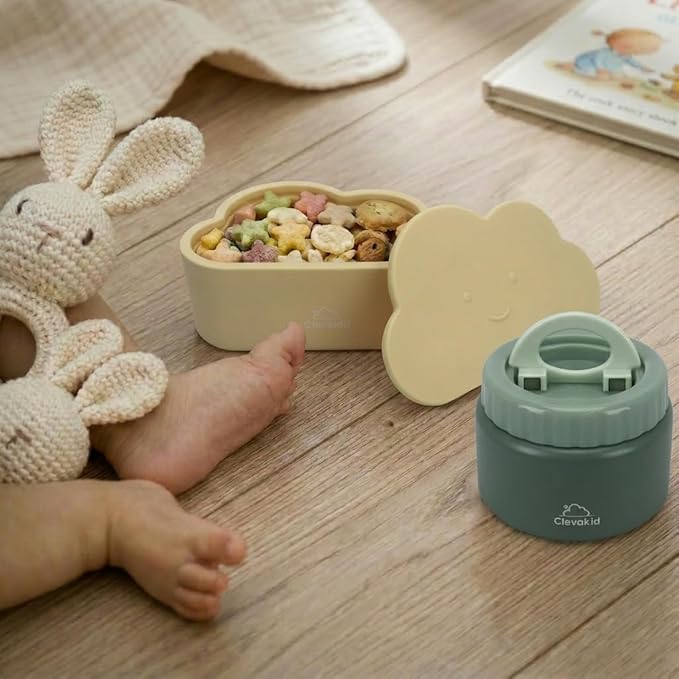 Silicone Snack & Fruits Container – Leakproof Durable and BPA-Free | for Daycare, Preschool, School, and Family Outings – Cloud design 150ML OZ (Beige latte)