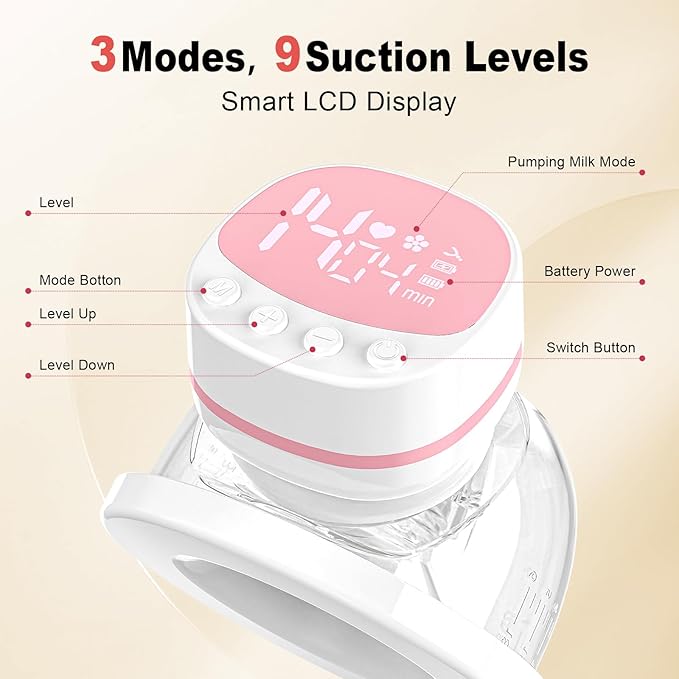 Wearable Double Electric in-Bra Breast Pump with Carry-on Storage Box, Quiet & Hands-Free Rechargeable, Pain-Free Portable 9 Speeds 3 Modes & Strong Suction Power, Painless, Timer and Memory Function