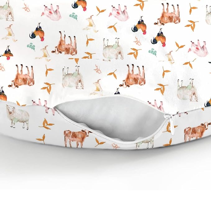 Watercolor Farm Animals Baby Nursing Pillow Covers for Boy Girl Pig Rooster Lamb Cow Duck Sunflowers Leaves Nursing Slipcovers for Breastfeeding Pillows Farm Life Soft Stretchy Removable Covers