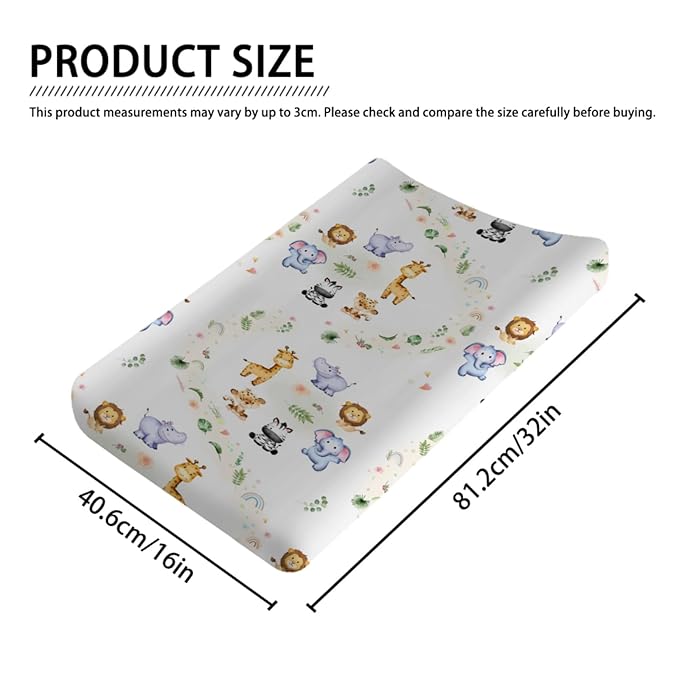 Changing Pad Cover Cute Jungle Safari Animals Tropical Leaves Flowers Changing Table Cover for Baby Boys Girls Ultra Soft Breathable Stretch Fitted Changing Table Sheets 32''x16''