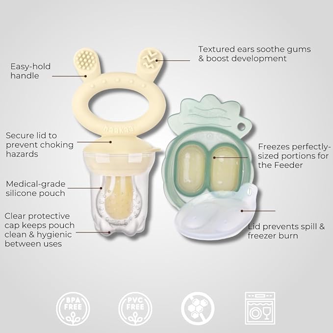 Haakaa Freeze-N-Feed Mini Combo – Baby Feeder – Silicone Nibble Tray – Breastmilk Popsicle Mold - Ideal for Self-Feeding & Teething Relief – 100% Food-Grade Silicone (Oat)