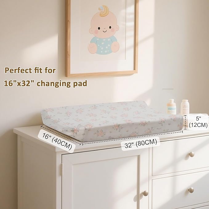 Owlowla Changing Pad Cover,Ultra Soft Cotton Changing Table Covers,Breathable&Durable Nursery Diaper Changing Pad Sheets for Baby Boys Girls(Gray Floral&Mermaid)