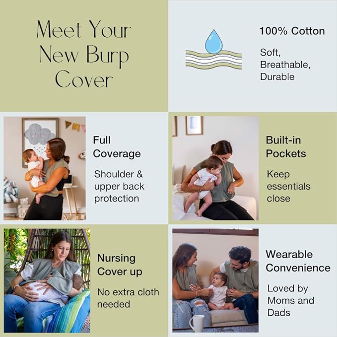 MONII Wearable Burp Cloth – Shoulder Cover for Feeding & Burping | 100% Cotton | Nursing Cover | Hands-Free Baby Essential