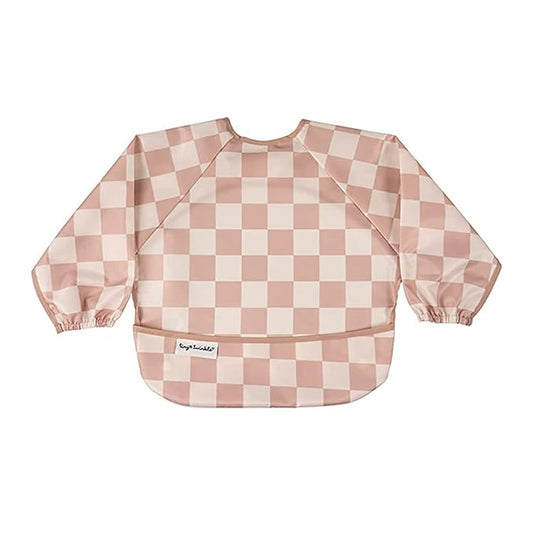 Tiny Twinkle Long Sleeve Bib for Babies & Toddlers | Waterproof Smock Bib for Eating | Machine Washable & Mess-Proof Feeding Essentials | Newborn Shower Gift (Checkers Brown, 6–24M)