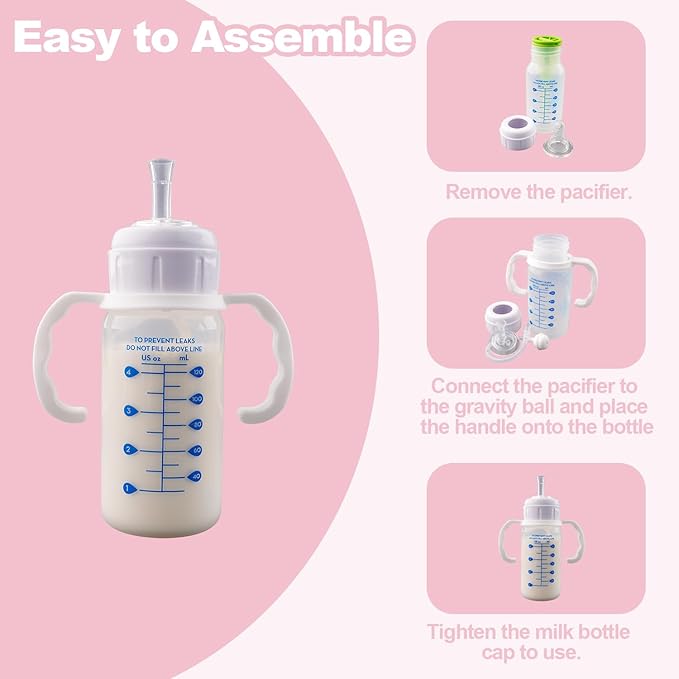 Straw Cup Conversion Kit for Dr. Brown's Narrow and Narrow Glass Baby Bottles, Weighted Sippy Cup Transition Kit with Handles for Kids, [Variable Flow] [Spill-Proof] [BPA-Free], 6m+