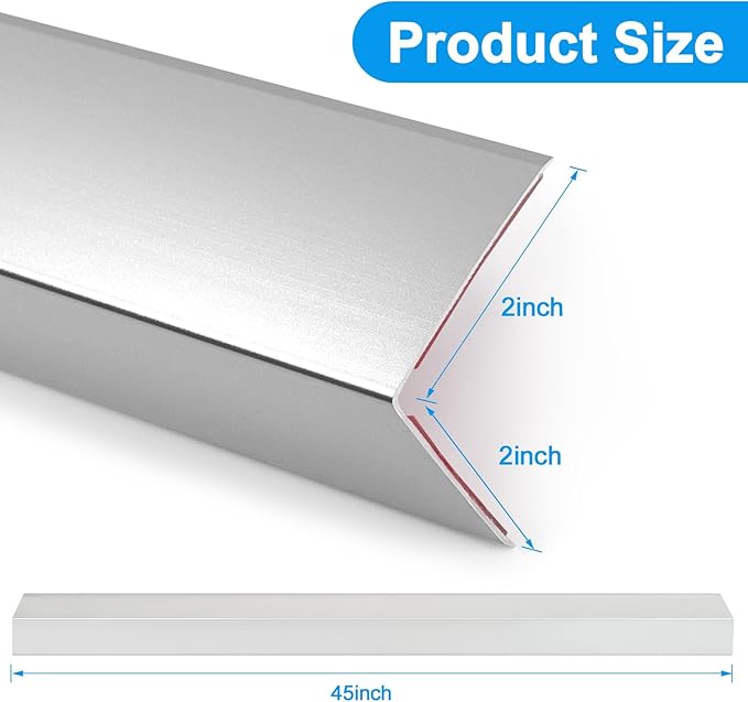 8Pack Aluminum Metal Corner Protector, 45″x 2″ Peel and Stick L Molding Corner Guards with 90° Angle, for Wall Door Frame Cabinet Furniture Baseboard Protection and Decoration (Silver)