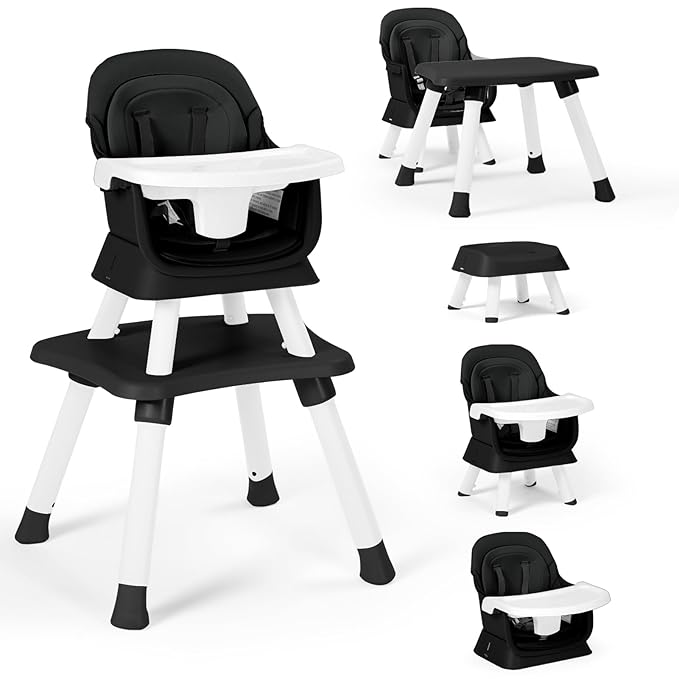 TODEFULL Baby High Chair, 8 in 1 Convertible Highchairs for Babies and Toddlers, Children Dining Booster Seat/Kids Building Block Table for Girls Boys, Baby Seat with Removable Tray, Black