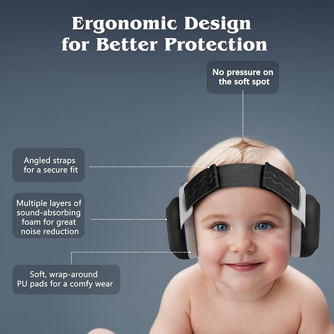 Bella's Friends Baby Ear Muffs for Noise Protection - Comfy & Adjustable 24dB Noise Cancelling Headphones for Babies(3–48 Months) - Soft Fontanel-Safe Design Improves Sleep & Travel Comfort, Black