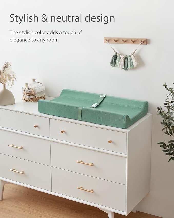 Blissful Diary Contoured Baby Changing Pad with Removable & Washable Cozy Cover, Baby Changing Table Pads with Waterproof Lining Foam and Non-Slip Bottom, Sage Green