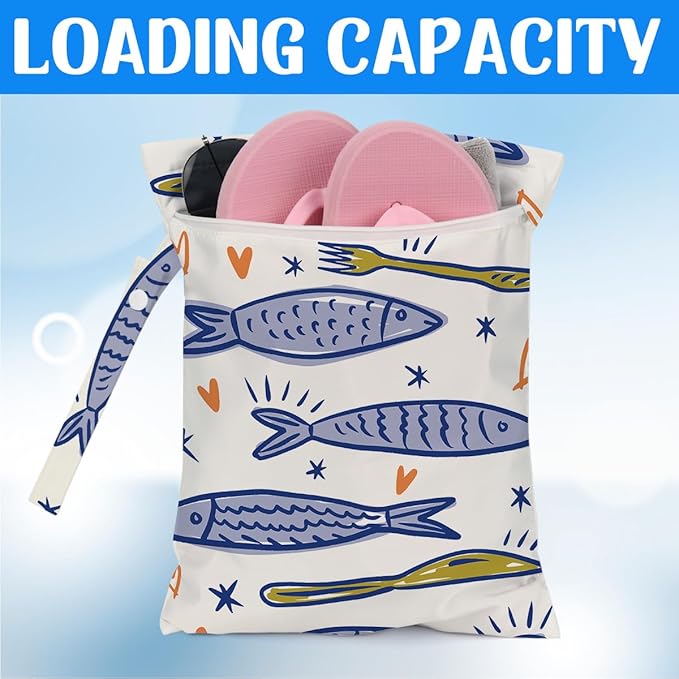 Wet Dry Wet Bag for Swimsuit Towel Baby Travel Cloth Diapers Beach Gym Toiletries Makeup Storage Bag Summer Vacation Essential Holiday Summer Vibes Sardines