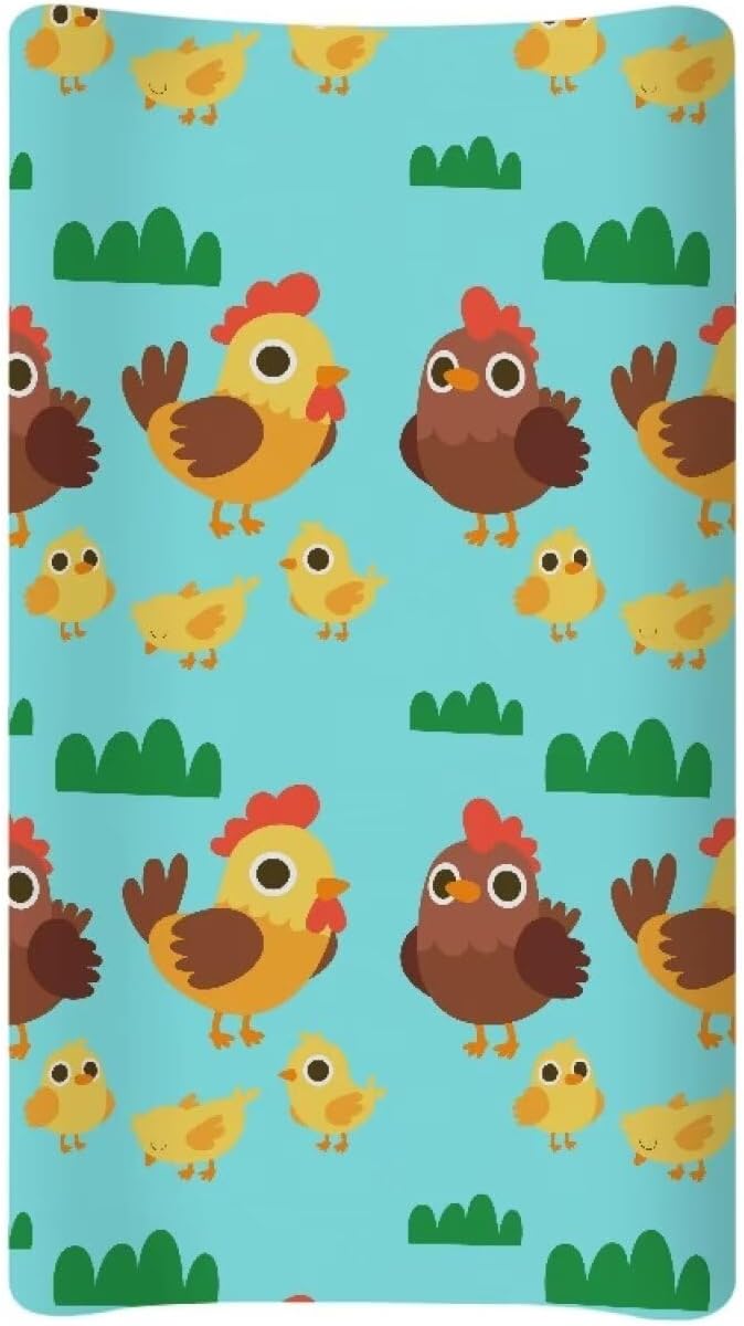 Cute Rooster Changing Pad Cover Waterproof Breathable Cradle Sheets Stretchy Universal Tray Table Mat Stain Resistant Sheet Crib Mat Fit 32"x16" Contoured Pad