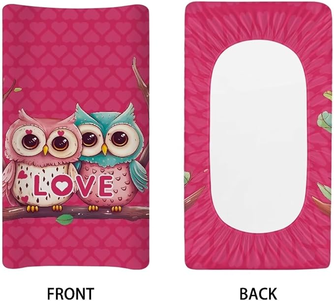 Owl Valentine Changing Pad Cover Waterproof Diaper Changing Cover Durable Breathable Sheet Crib Mat Lightweight Soft Universal Tray Table Mat