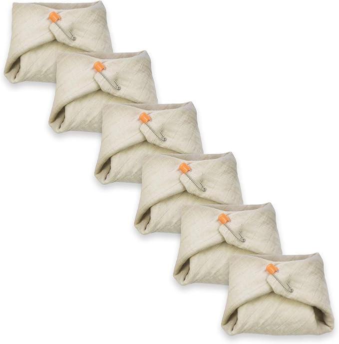 OsoCozy Organic Muslin Flat Cloth Diapers - Made of Ecologically Friendly, Soft, Absorbent, Double Layered 100% Organic Cotton. 6 Pack. Newborn Fits 6-12 Pounds.
