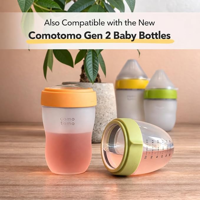 Silicone Storage Lids for Comotomo (Original and Gen 2), Mason Glass and haakaa Baby Bottles, 4-Pack, Food Grade Silicone, Travel Caps, Convert Bottle into Snacks or Milk Container, Plastic-Free