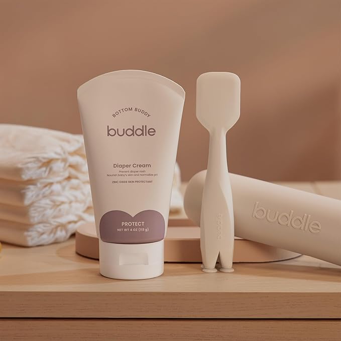 Buddle Bottom Buddy & Paddle Pal 2-Piece Kit, 20% Zinc Oxide Cream Protects Baby Skin from Diaper Rash, & Silicone Spatula Applicator, 4 oz