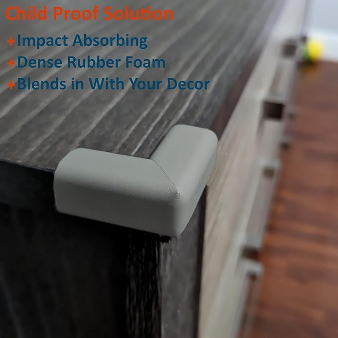 12-Pack Baby Proofing Corner Protectors, Furniture Corner and Edge Safety Bumpers, Soft Rubber Foam Cushion Covers, 3M Taped Corner Guards, Baby Child Proofing Pads for Tables & Furniture, Gray