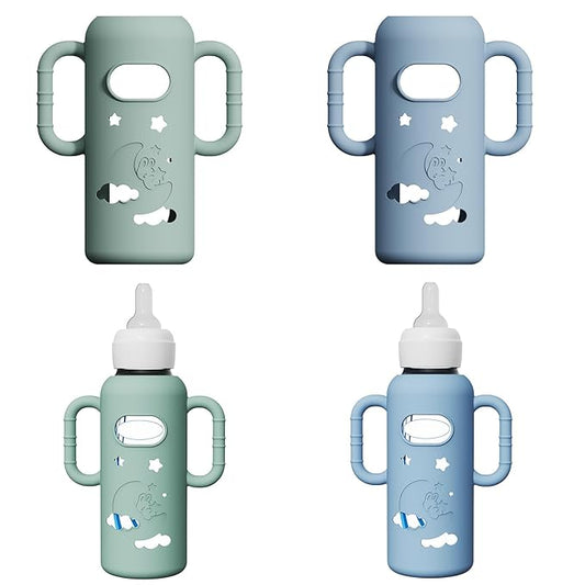2 Pack Silicone Sleeves for Dr Brown's Glass Bottles, Drop Protection Bottle Sleeves with Handles, Anti Breakage Baby Bottle Protector Compatible with Dr. Brown's Newborn Glass Bottles,8 oz