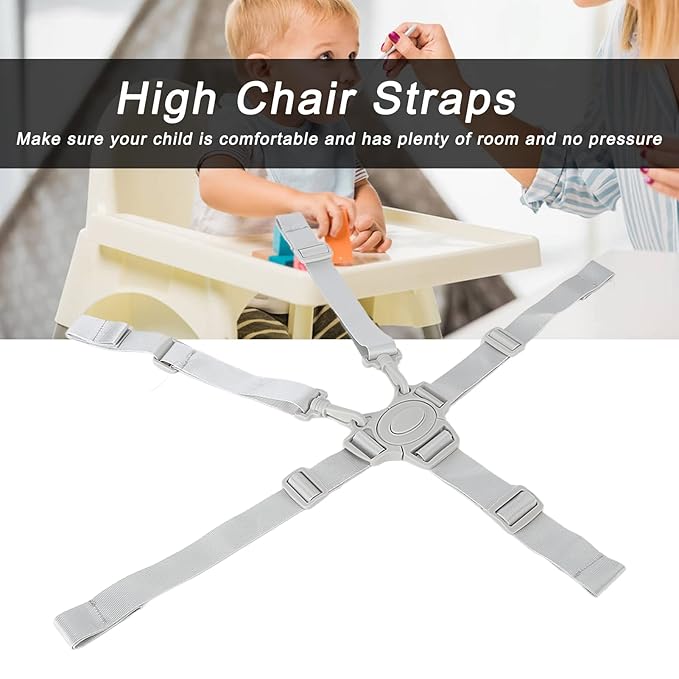 High Chair Straps, Adjustable 5 Point Harness Seat Belt Safety Strap Belt with Buckle Replace 5 Point Harness Straps for Stroller High Chair Stroller Pushchair (Gray Button 5 Point Strap)