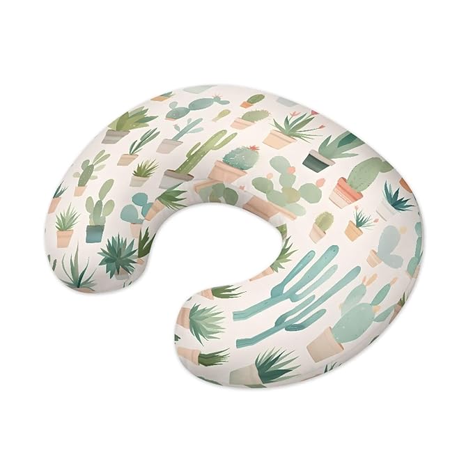 Cactus Pattern Pillow Cover for Infant Snug Stain Resistant Neutral Breastfeeding Pillow Cover Easy to Clean Soft Custom Gifts for Toddler Infant
