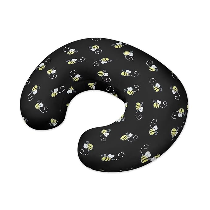 Forchrinse Bee Nursing Pillow Cover for Girls Black Nursing Pillow Slipcover for Breastfeeding Moms
