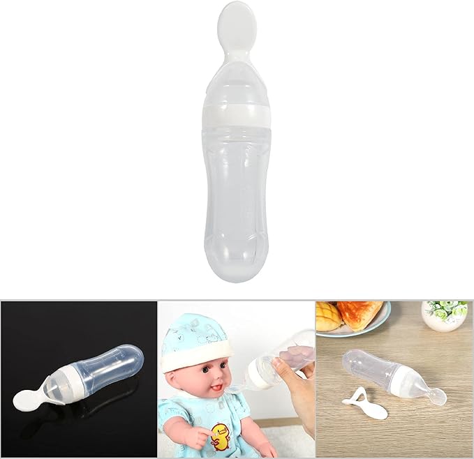 Silicone Spoon Bottle 90ml, 'S Food Supplement Bottle Rice Cereal Spoon for Semifluid Foods Bottle Feeder(white)