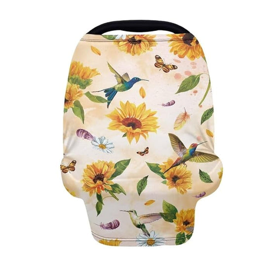 Coldinair Hummingbird Car Seat Cover for Babies Girls Sunflower Nursing Cover,Soft Stretchy Infant Carseat Canopy,Shopping Cart/High Chair/Stroller Covers
