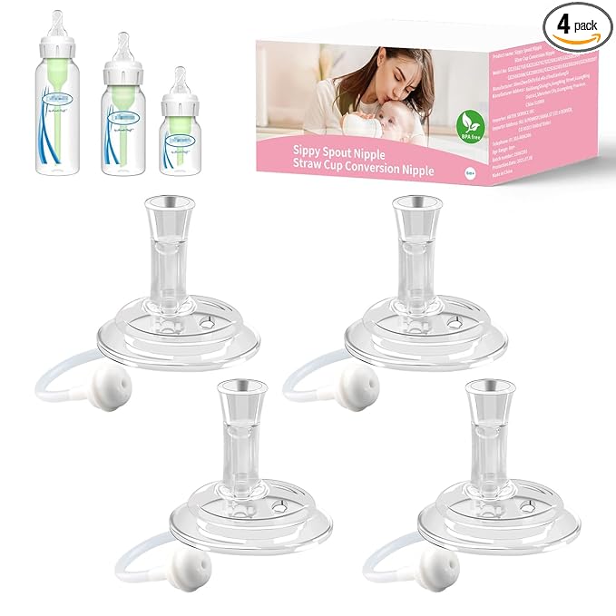 Straw Nipple Compatible with Dr Browns Narrow and Narrow Glass Baby Bottles,Sippy Cup Nipple, Soft 100% Silicone,Variable Flow,BPA-Free,6m+ (Straw Cup Nipple)