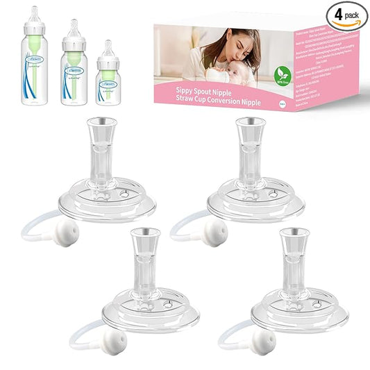 Straw Nipple Compatible with Dr Browns Narrow and Narrow Glass Baby Bottles,Sippy Cup Nipple, Soft 100% Silicone,Variable Flow,BPA-Free,6m+ (Straw Cup Nipple)