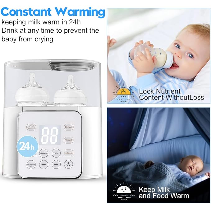 Baby Bottle Warmer, 9-in-1 Fast Baby Food Heater, Baby Breast Milk Formula Warmer for Twins, 24H Temperature Control